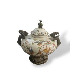 Chinese Porcelain Bronze Griffin/Elephant Mounted Vase